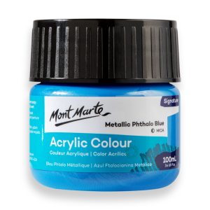 Mont Marte Signature Acrylic Colour Paint 100ml - Metallic Phthalo Blue